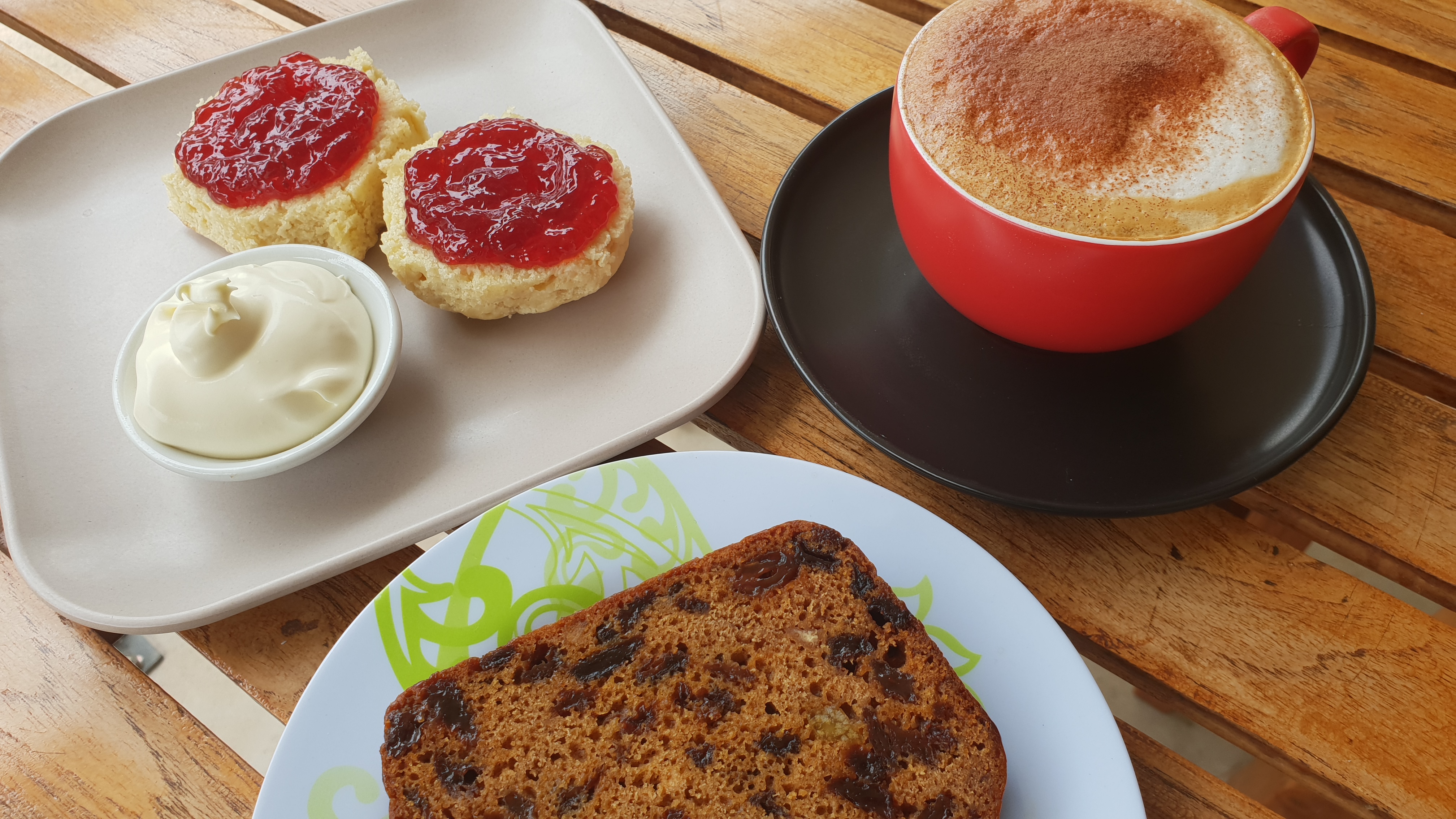 Scones, cake and real coffee.