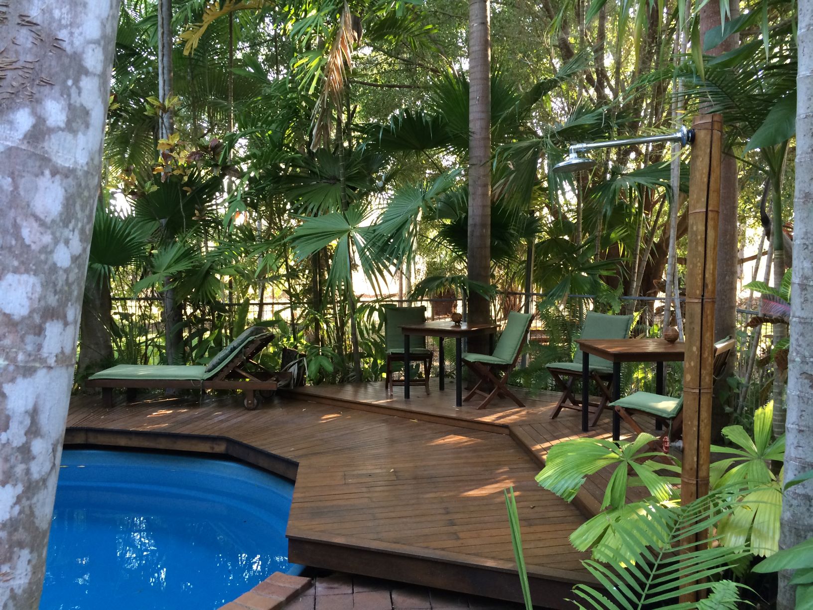 Bamboo shower in pool garden